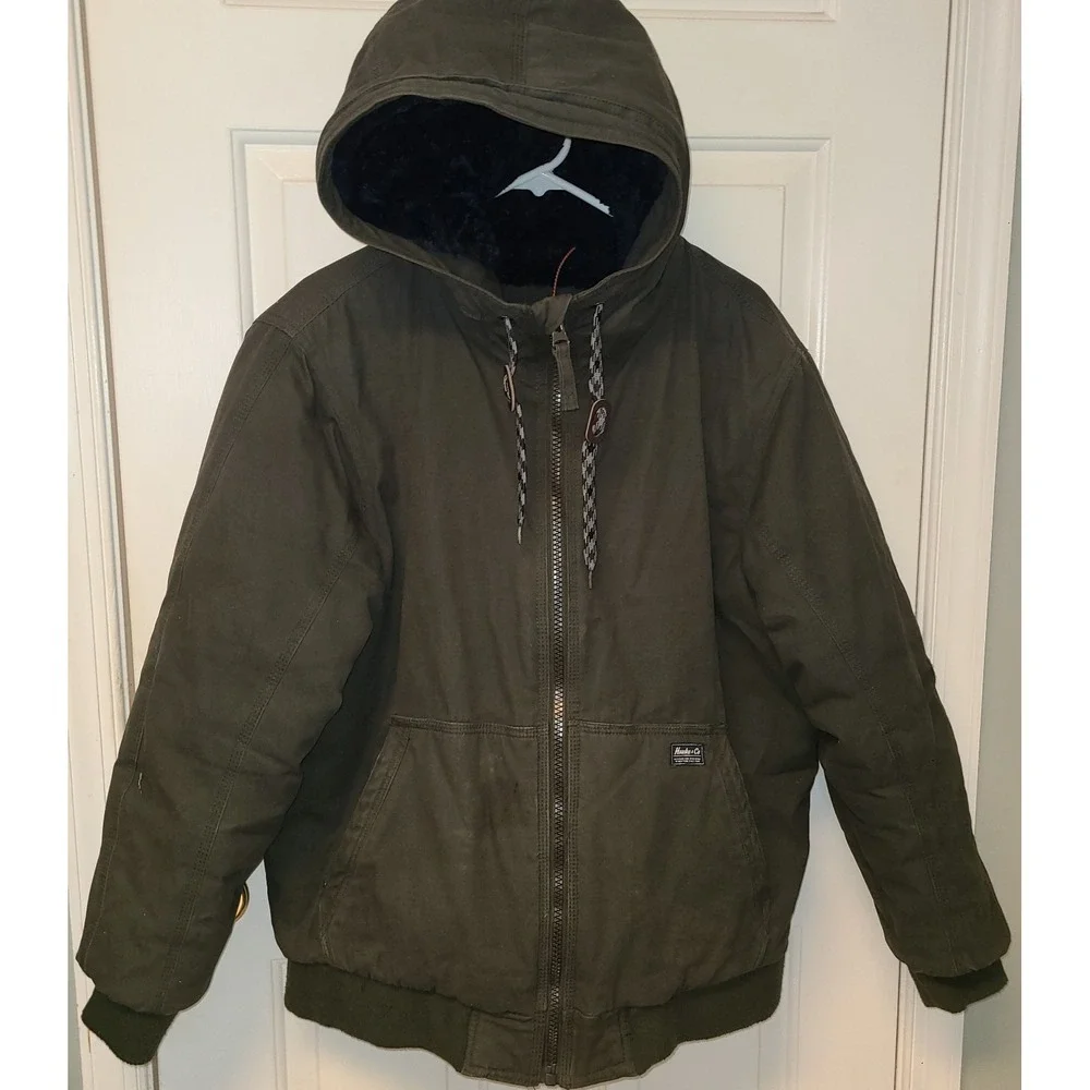 Hawke & CO COAT JACKET Dk Green‎ Featherless Fill Men Size LARGE Fuzzy lining
